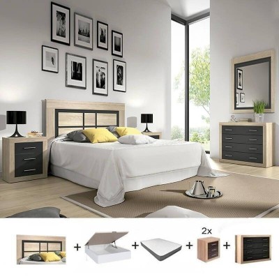 Pack Dormitorio Completo Lara c/ Canapé  (Cambria/Grafito) + Colchón Premium 17HR (190x150cm)