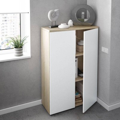 Mueble Auxiliar 2 Puertas c/ Estantes Office Blanco Ártico/Roble Canadian