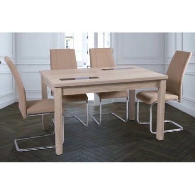 Pack Mesa de Salón-Comedor Extensible Lara (Cambria) + 4 Sillas San (Beige)