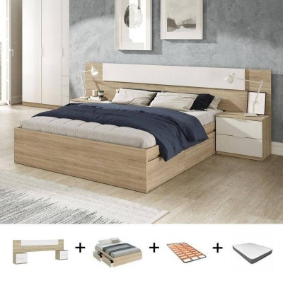 Pack Dormitorio Completo Kendra/Alaya + Somier + Colchón Premium 17HR (190x150cm)