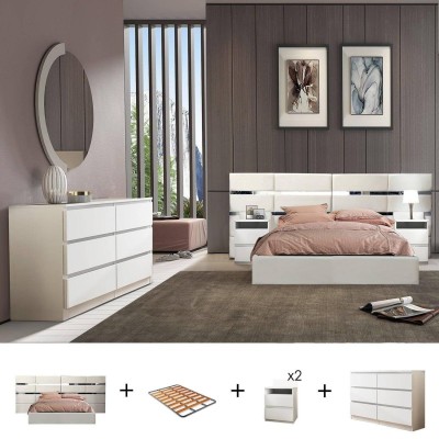 Pack Dormitorio Completo Isadora c/ Espejo/Malwa M1 + Somier (200x160cm)