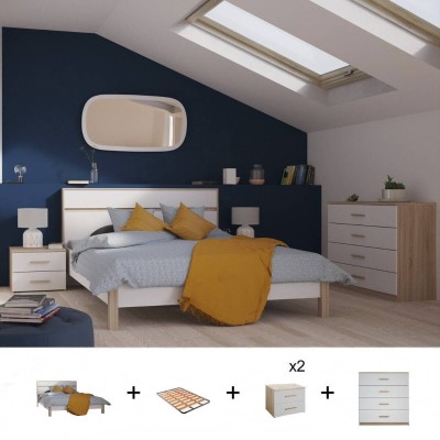 Pack Dormitorio Completo Selena con Cómoda + Somier (190x140cm)