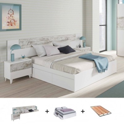 Pack Dormitorio Completo Vintage c/ Cama Kendra + Somier (190x150cm)
