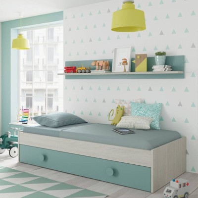 Estructura Cama Juvenil Snuba + Estante Blanco Alpes/Verde Acqual (190x90cm)