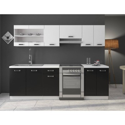 Paquete de cocina Omega II de 180 cm (negro / blanco) con encimera (con envío GRATIS)