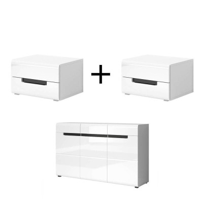 Pack 2 Mesitas de Noche + Cómoda Hektor (Blanco)