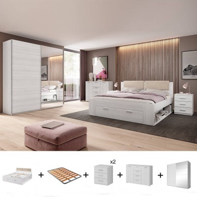 Pack Dormitorio Completo Galaxy (Blanco) c/ Armario (200x160cm)