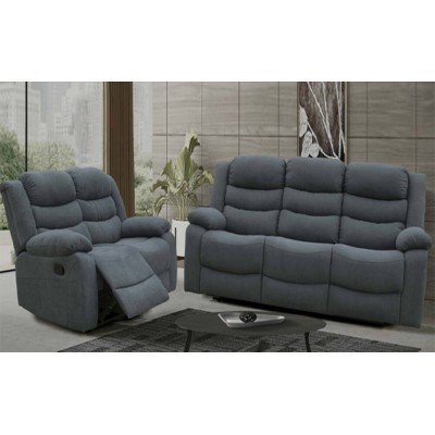 Pack Sofá 3 Plazas con Relax Manual + Sofá 2 Plazas con Relax Manual Luxor (Gris)
