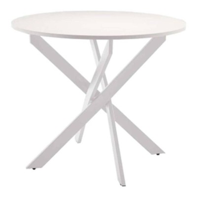 Mesa de comedor redonda fija blanca con patas Bolton blancas (90x75cm)