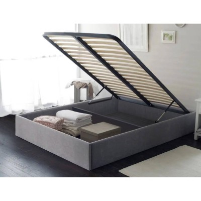 Canapé de madera revestido a tela Box New con sommier de láminas + sistema de elevación + colchón opc.