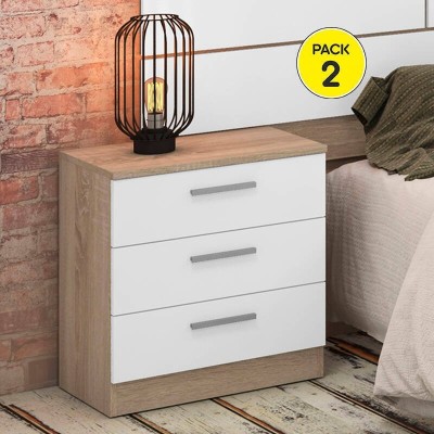 Pack 2 Mesitas de Noche + Cómoda de 4 Cajones (Cambria/Blanco)