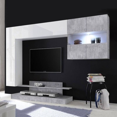 Mueble de Salón Completo Nice Blanco Brillo Lacado/Beton