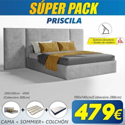 Super Pack Priscila (Cabeceira Longa) + Colchão Back Ortopédico