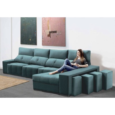 Sofá 3L + Chaise Longue con Cama Apolo (345x160cm) con OFERTA Smart TV 32'' Grunkel