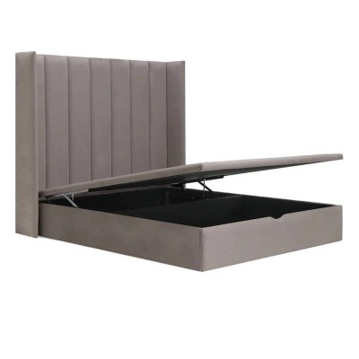 Cama de Casal Estofada Talita (Cabeceira Longa) + Estrado, Sistema Elevatório e Fundos + Colchão Opc.