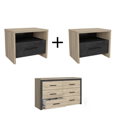 Pack Colorado 2 Mesitas de Noche + Cómoda