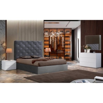 Dormitorio Completo Cama Tapizada Rosemary con Cristales Swarovski + Colchón Opcional