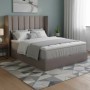 Cama de Casal Estofada Talita + Estrado, Sistema Elevatório e Fundos + Colchão Opc.