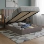 Cama de Casal Estofada Talita + Estrado, Sistema Elevatório e Fundos + Colchão Opc.