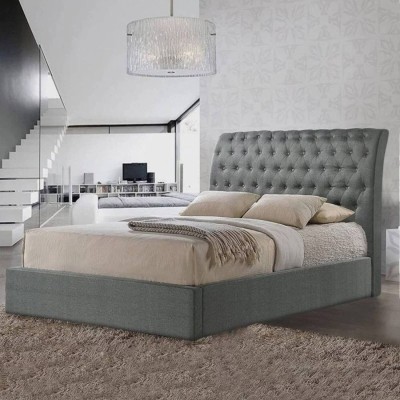 Romántica cama doble tapizada con cabecera curva + colchón Opc.