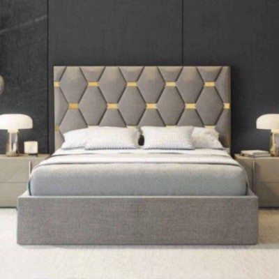 Cama Doble Tapizada Bárbara con Detalles Dorados + Colchón Opc