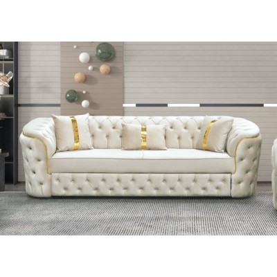 Sofá de 3 Plazas (2 Asientos) Lugano Capitonné & Gold (220x80cm)