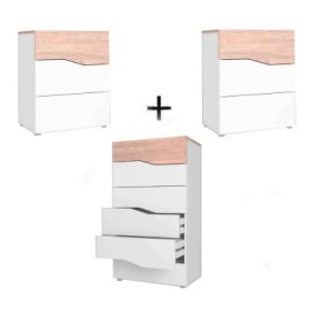 Pack 2 Mesitas de Noche 3G + Cómoda Cannes Blanco Mate/ Sahara 6G