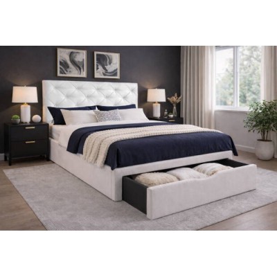 Cama Estofada Maia c/ Gaveta e Sistema de Baú Inc. + Colchão Opc.