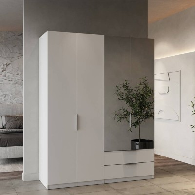 Armario 4 Puertas de abrir con Espejo + 2 Cajones Ghost