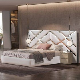 Pack Cama Doble Tapizada Susana c/ Espejo (Cabecero Largo) + Colchón Opc.