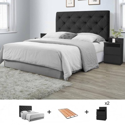 Pack Dormitorio Completo Orlando c/ 2 Mesitas de Noche Malwa M1 + Somier (190x140cm)