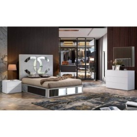 Cama de Casal Estofada c/Espelhos Hera + Colchão Opc.