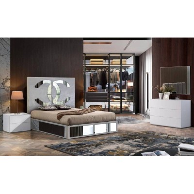 Cama de Casal Estofada c/Espelhos Hera + Colchão Opc.