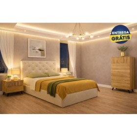 Quarto Completo Orlando c/ 2 Mesas de Cabeceira + Camiseiro Solana e Colchão Momento (200x160cm)
