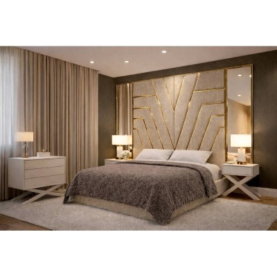 Cama Estofada Charlotte c/ Espelho + Colchão Opc.