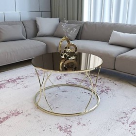 Mesa de Centro de Metal Ruya Dourada c/ Tampo de Vidro