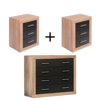 Pack 2 Mesitas de Noche Sara + Cómoda Sara (Cambria/Antracita)