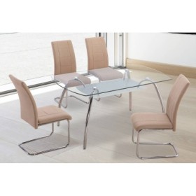 Conjunto Mesa de Comedor San + 4 Sillas San (Beige)