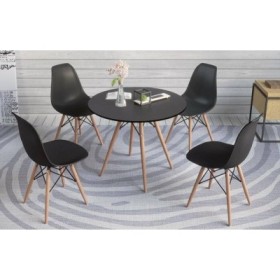 Conjunto Mesa de Comedor Dinamarca Redonda Negra + 4 Sillas Dinamarca Negras