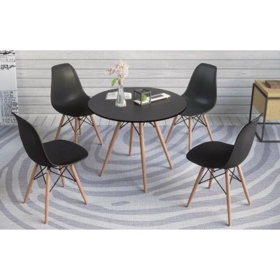 Conjunto Mesa de Comedor Dinamarca Redonda Negra + 4 Sillas Dinamarca Negras