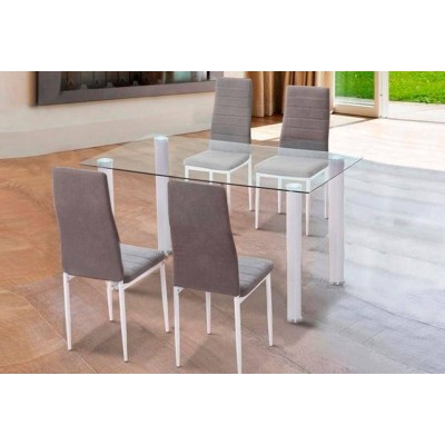 Pack Mesa Yuri (Patas Blancas) + 4 Sillas Yuri c/ Patas Blancas