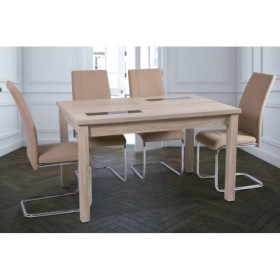 Pack Mesa de Salón-Comedor Extensible Lara (Cambria) + 4 Sillas San (Beige)