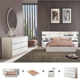 Pack Dormitorio Completo Isadora c/ Espejo/Malwa M1 + Somier (200x160cm)