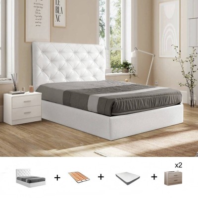 Pack Dormitorio Completo Couple c/ Orlando  + Somier + Colchón Premium 17HR (190x150cm)