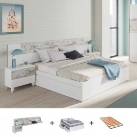 Pack Dormitorio Completo Vintage c/ Cama Kendra + Somier (190x150cm)