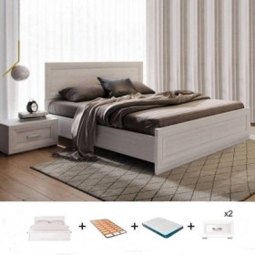 Pack Dormitorio Completo Marcus c/ 2 Mesitas de Noche + Colchón Basic 15HR (200x160cm)