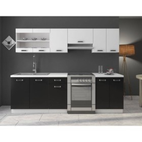 Paquete de cocina Omega II de 180 cm (negro / blanco) con encimera (con envío GRATIS)