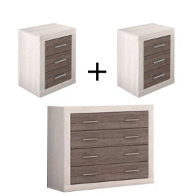 Pack 2 Mesitas de Noche Sara + Cómoda Sara (Pina/Trufa)
