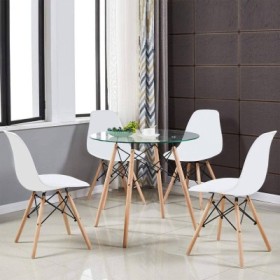 Pack Mesa de Jantar Redonda Márcia GC-84 + 4 Cadeiras Dinamarca (Branco)
