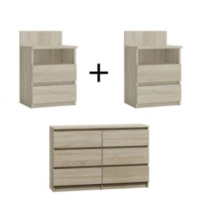 Pack 2 Mesitas de Noche Malwa M1 + Cómoda Malwa M6 (Sonoma)